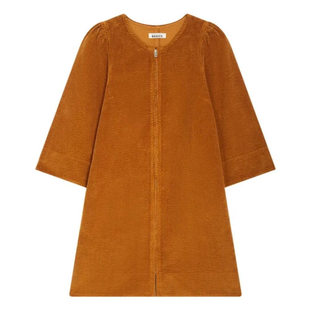 NWT SMALLABLE BASICS  Corduroy Zip Dress with Wide Sleeves | Hazelnut